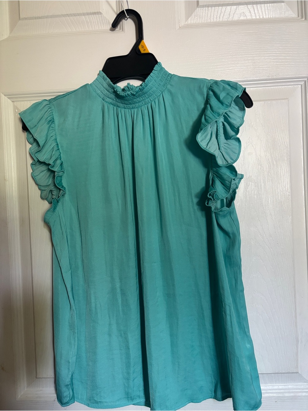 Smocked Ruffle-Sleeve Tank Top in Teal